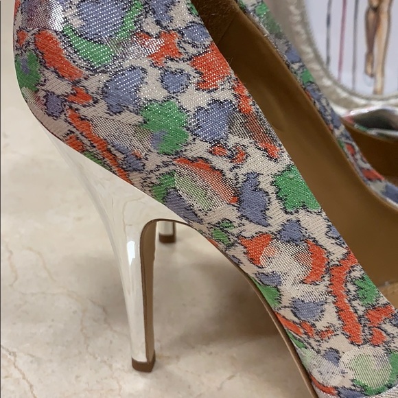 HOST PIC TORY BURCH 110MM BOW PUMP CHINE LUREX JACQUARD FABRIC SILVER HEEL 8 1/2 - Picture 6 of 13